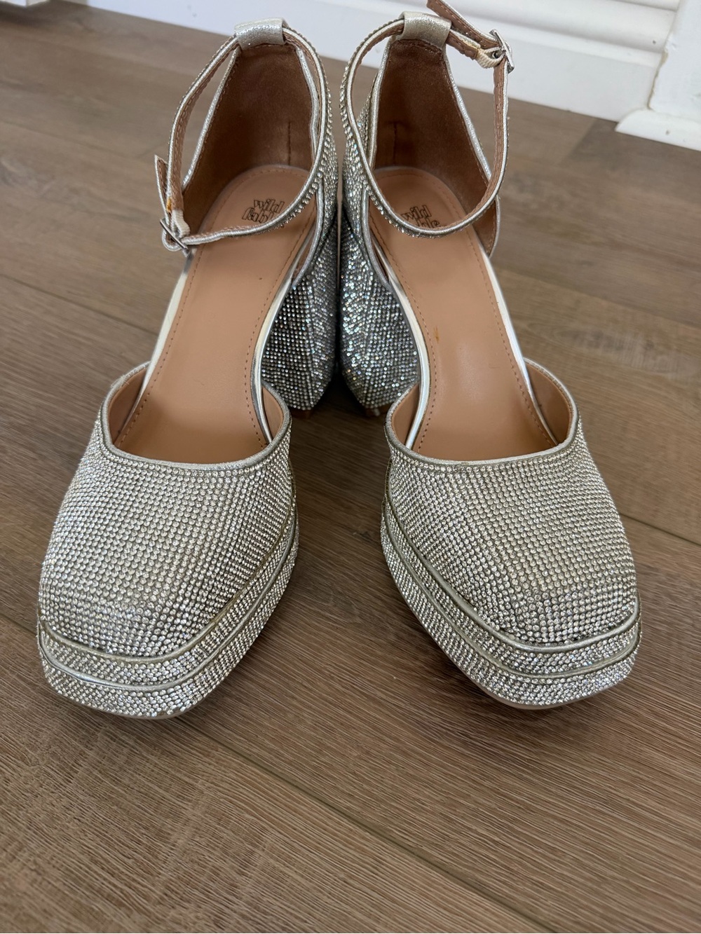 Women's Silver Sparkle Platform Ankle-Strap Heels